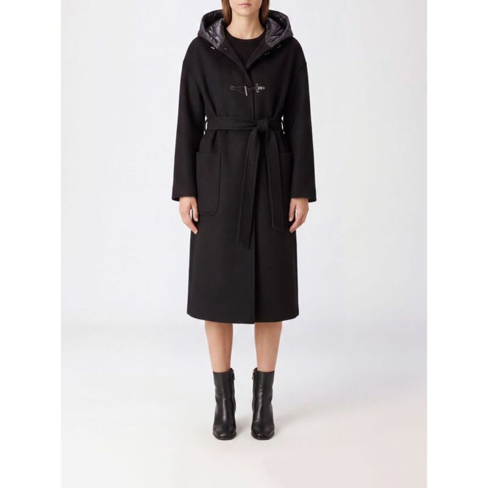 Fay Women Fay Long Wool And Cashmere Coat With Nylon Hood And Toggles